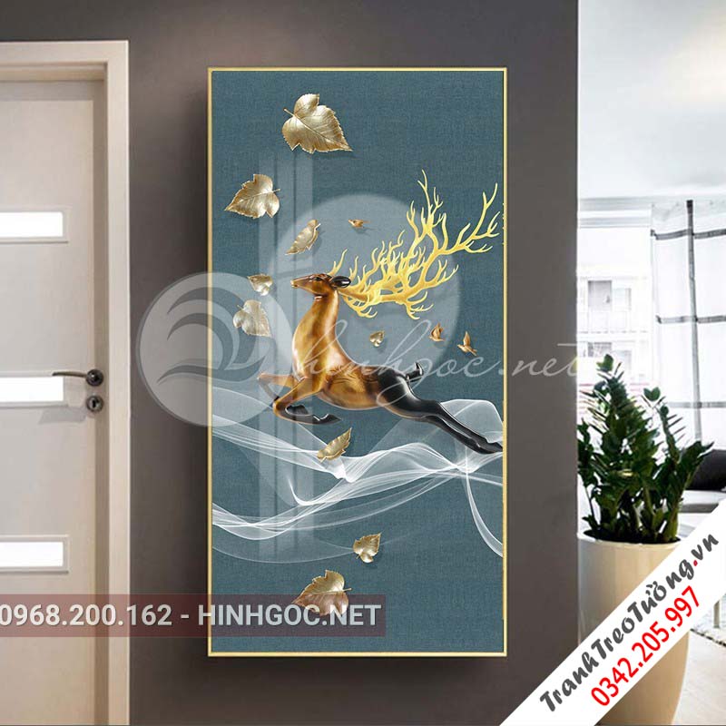 Tranh treo tường, hươu đứng trên dải vân trắng-XG-4141