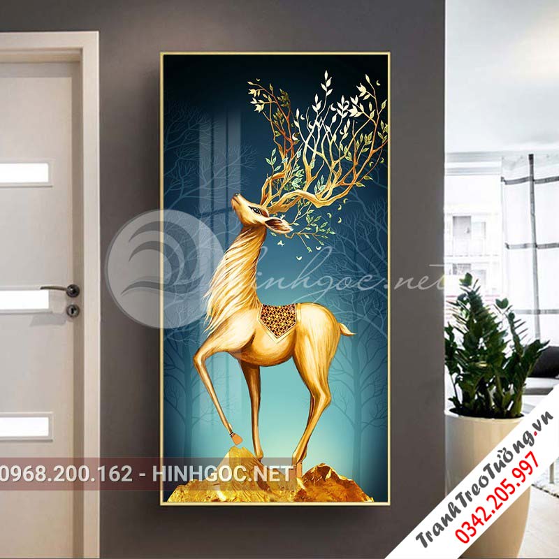 Tranh treo tường, hươu đứng trên dải vân sắc màu-XG-4148