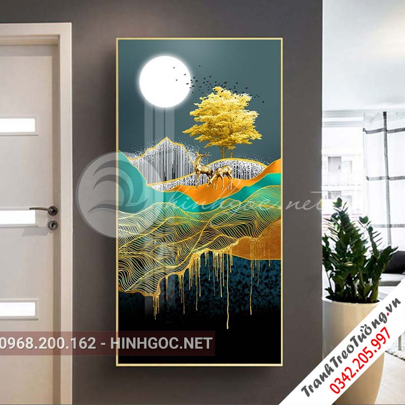Tranh treo tường, hươu đứng trên dải vân sắc màu-XG-4149