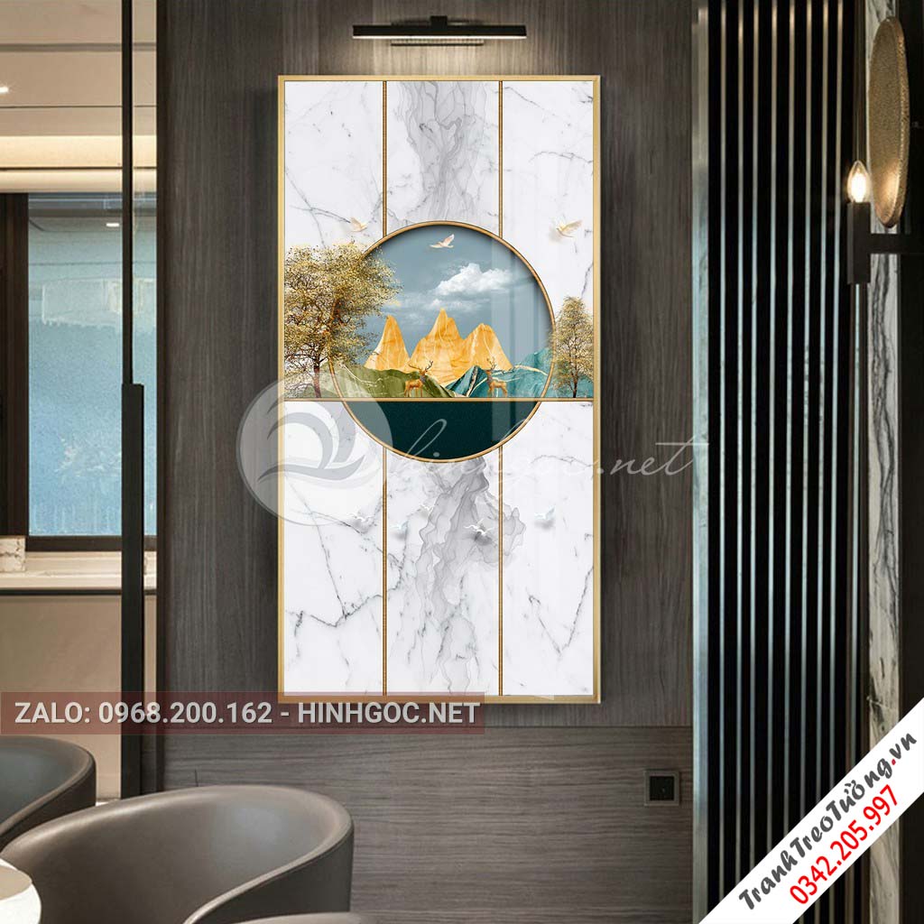 Tranh treo tường, hươu, cây, dải vân, núi-XG-4202
