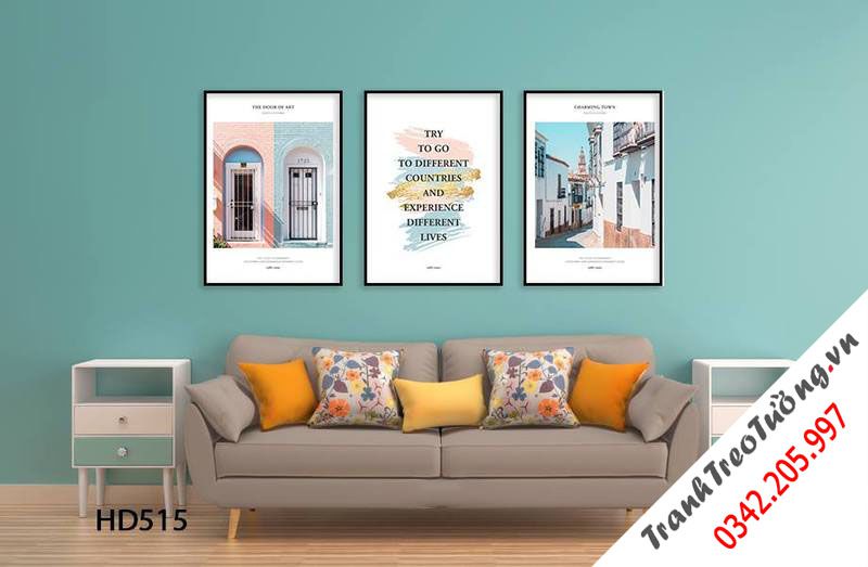 Bộ 3 Tranh Khu Nhà, Khung Cửa Sổ Và Quotes