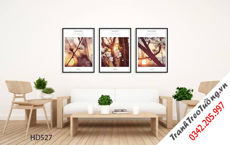 Bộ 3 Tranh Nhánh Hoa Dưới Ánh Hoàng Hôn