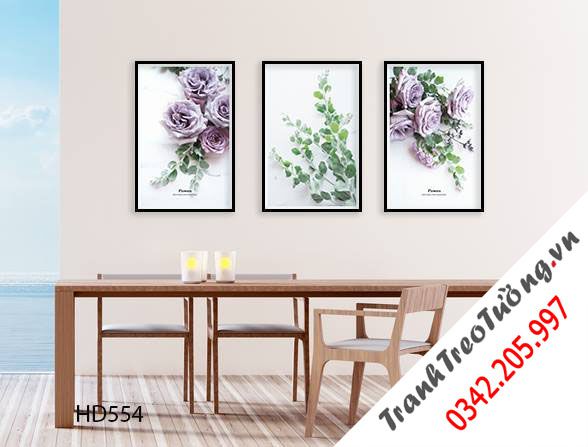 Bộ 3 Tranh Hoa Hồng Tím Nhẹ Nhàng