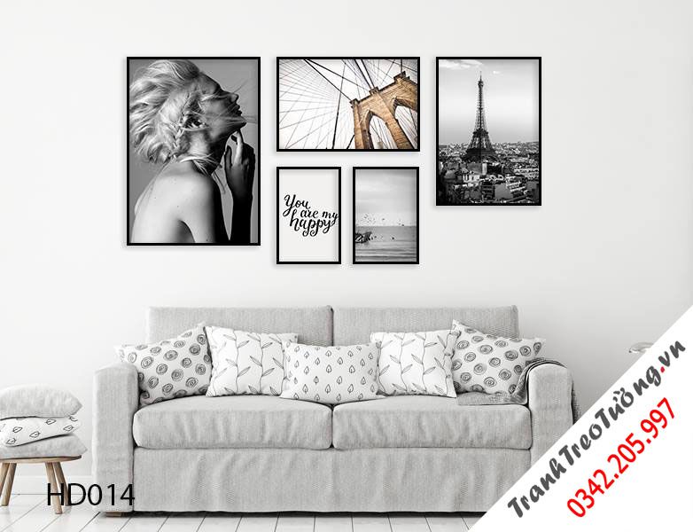 Bộ 5 Tranh Cô Gái, Tháp Eiffel Và Quotes You Are My Happy