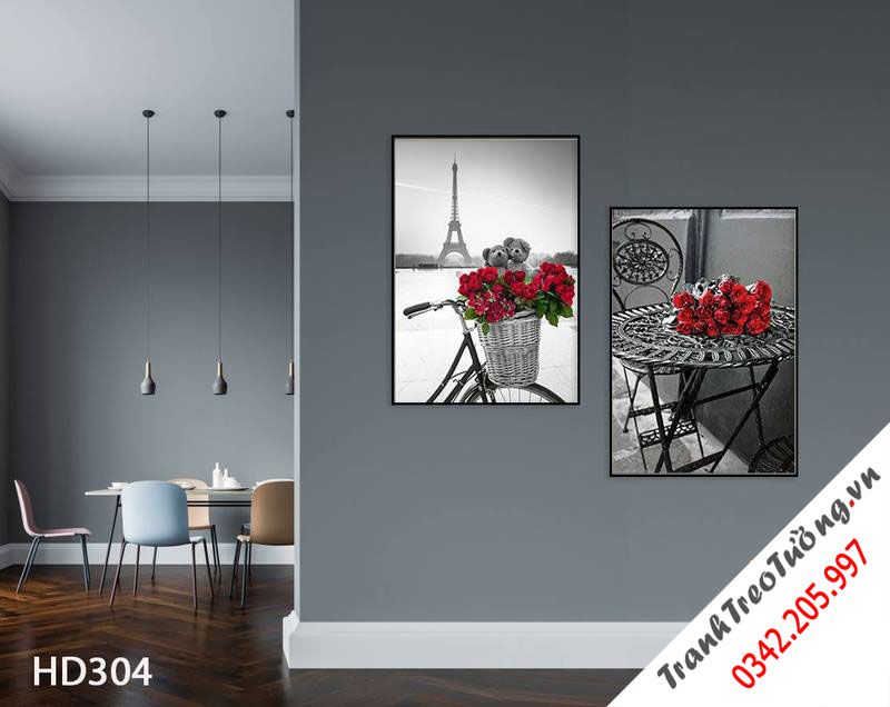 Bộ 2 Tranh Paris Và Hoa Hồng Đỏ