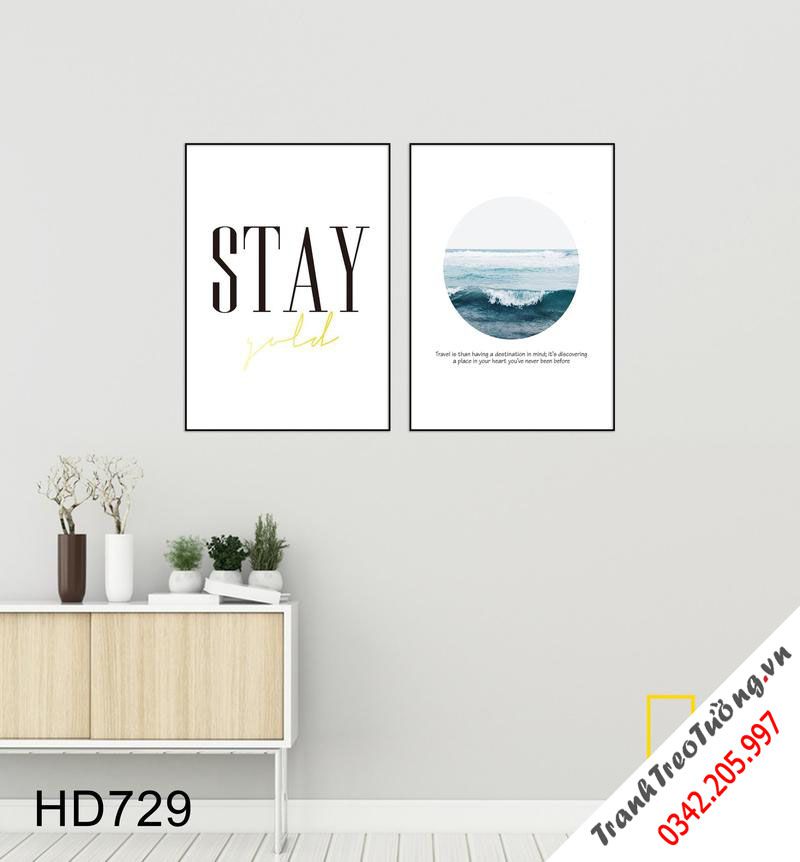 Bộ 2 Tranh Biển Cả Và Quotes Stay Gold