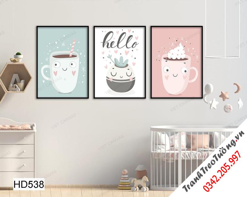 Bộ 3 Tranh Lọ Cây Và Những Chiếc Tách