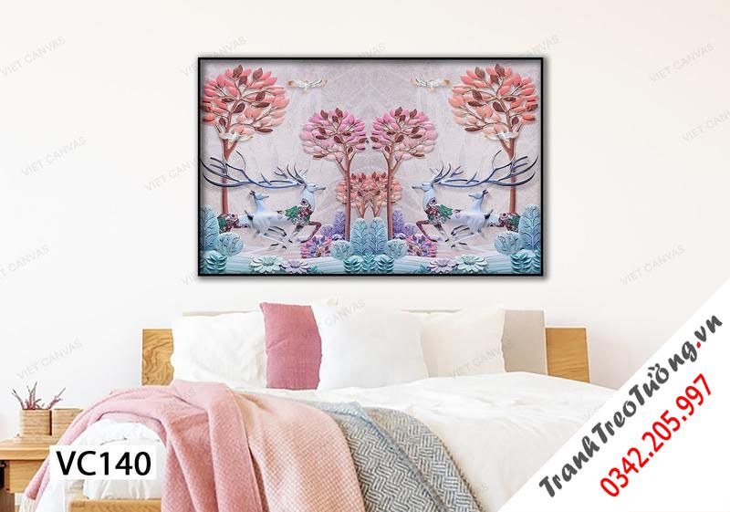 Tranh Hoa Lá Nhảy Múa Giữa Thiên Nhiên Cùng Hươu Và Chim