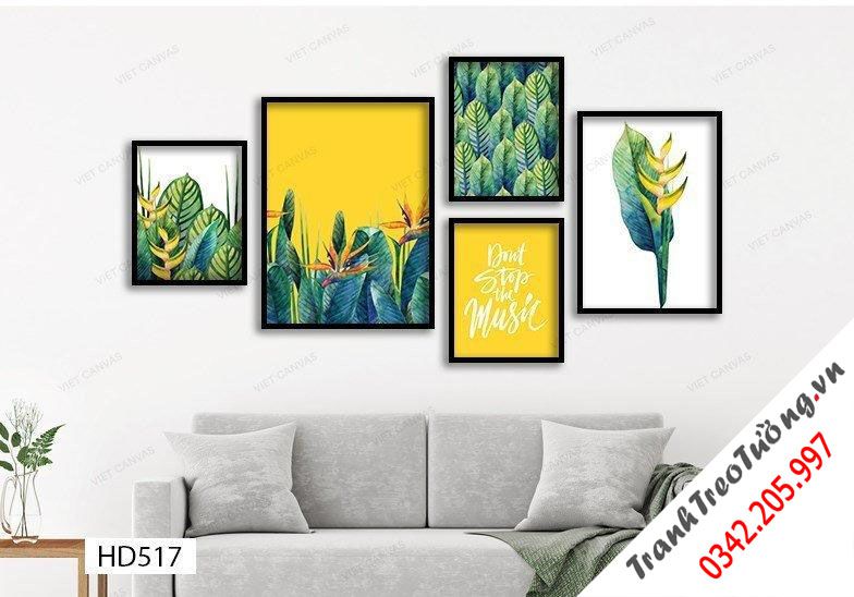 Bộ 5 Tranh Những Cánh Lá Và Quotes Don't Stop The Music