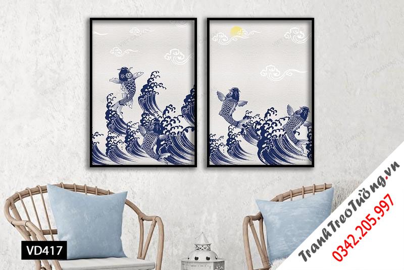 Bộ 2 Tranh Cá Chép Nghịch Sóng