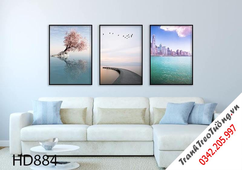 Bộ 3 Tranh Cành Cây, Chiếc Cầu Và Thành Phố Bên Biển