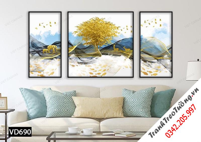 Bộ 3 Tranh Cây Lá Vàng Giữa Thiên Nhiên