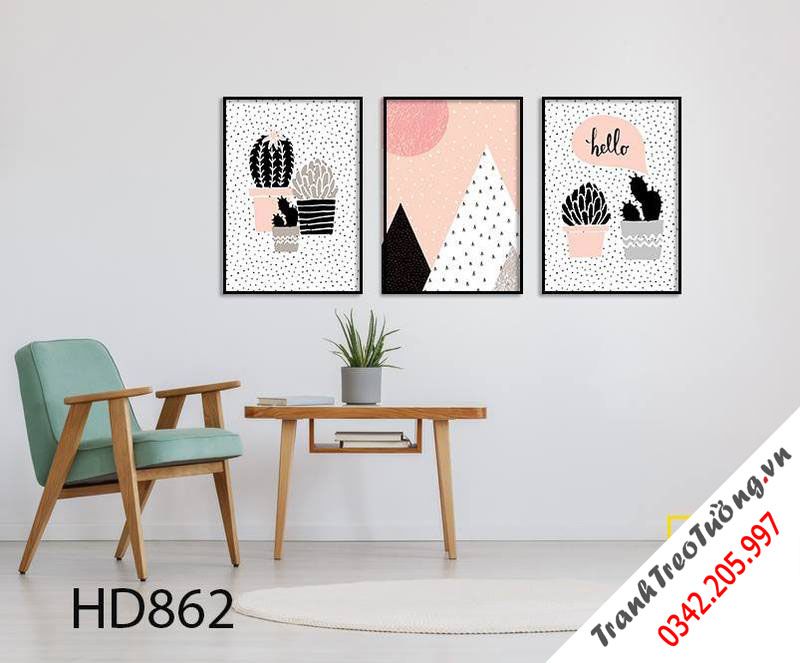 Bộ 3 Tranh Chậu Hoa Xương Rồng