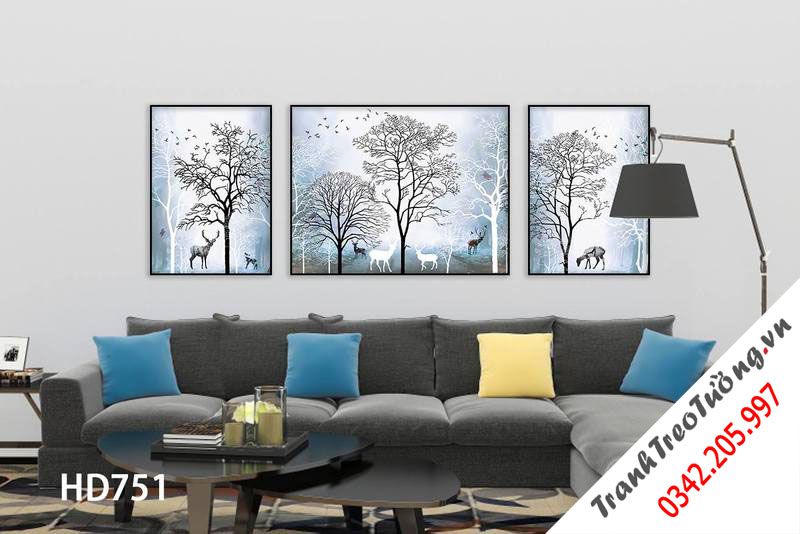 Bộ 3 Tranh Đàn Hươu Bên Rừng Tuyết
