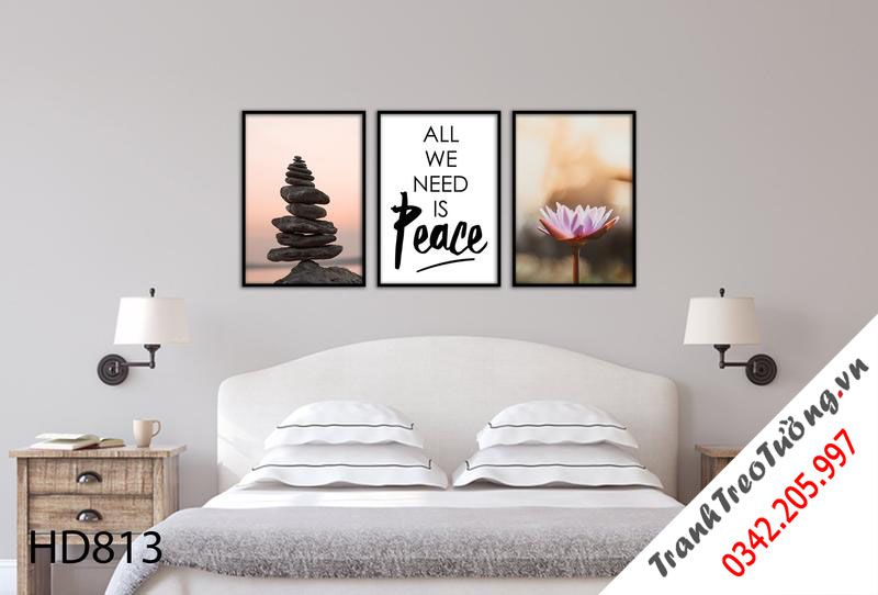 Bộ 3 Tranh Hoa Sen, Viên Đá Và Quotes
