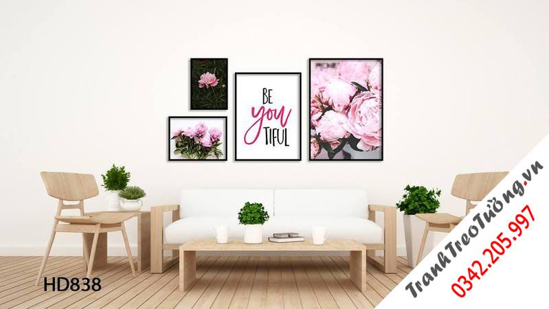 Bộ 4 Tranh Hoa Hồng Và Quotes Be You Tiful