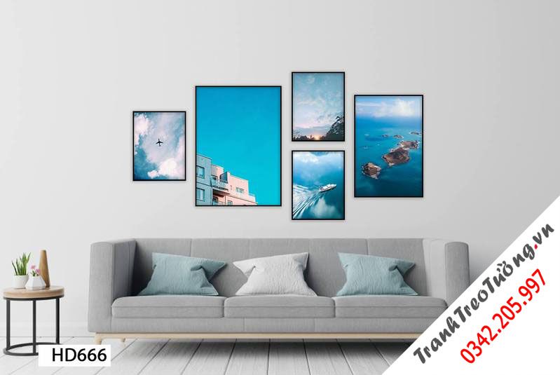 Bộ 5 Tranh Bầu Trời Và Biển Cả Xanh Mát