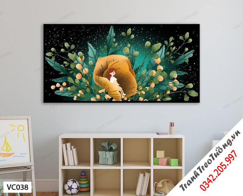 Tranh Bé Gái Giữa Muôn Trùng Lá Cây