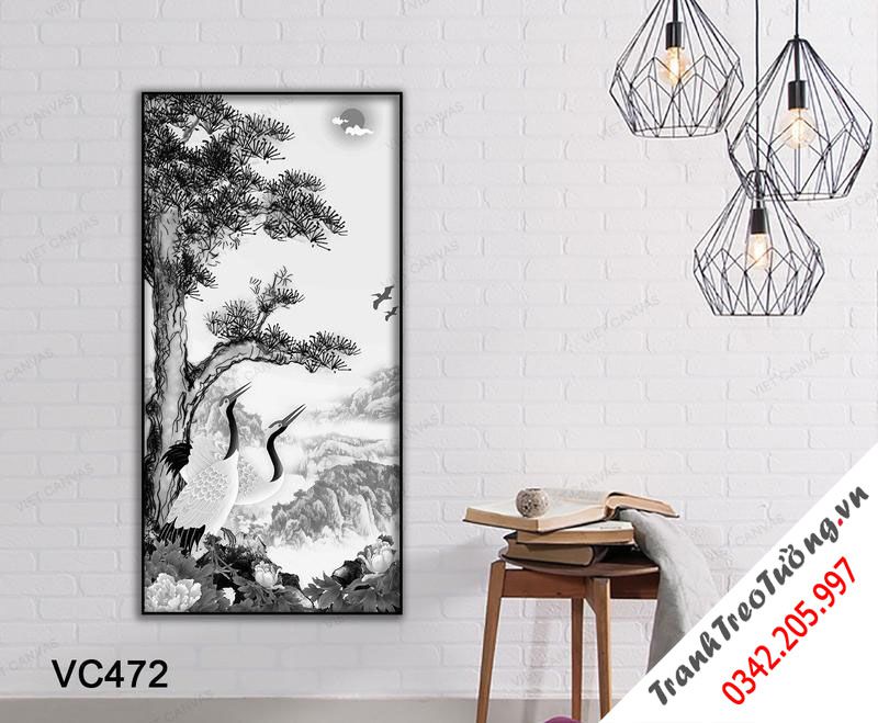 Tranh Đôi Hạc Dưới Tháp Tùng