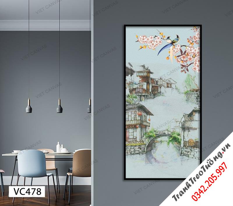 Tranh Nhành Hoa Đào Ở Làng Phố Cổ