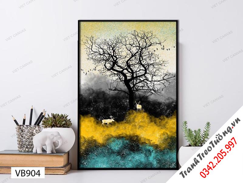 Tranh Đôi Hươu Dưới Góc Cây