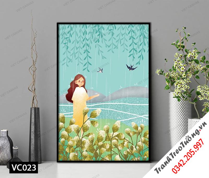 Tranh Cô Gái Ngắm Hoa Bên Bờ Sông