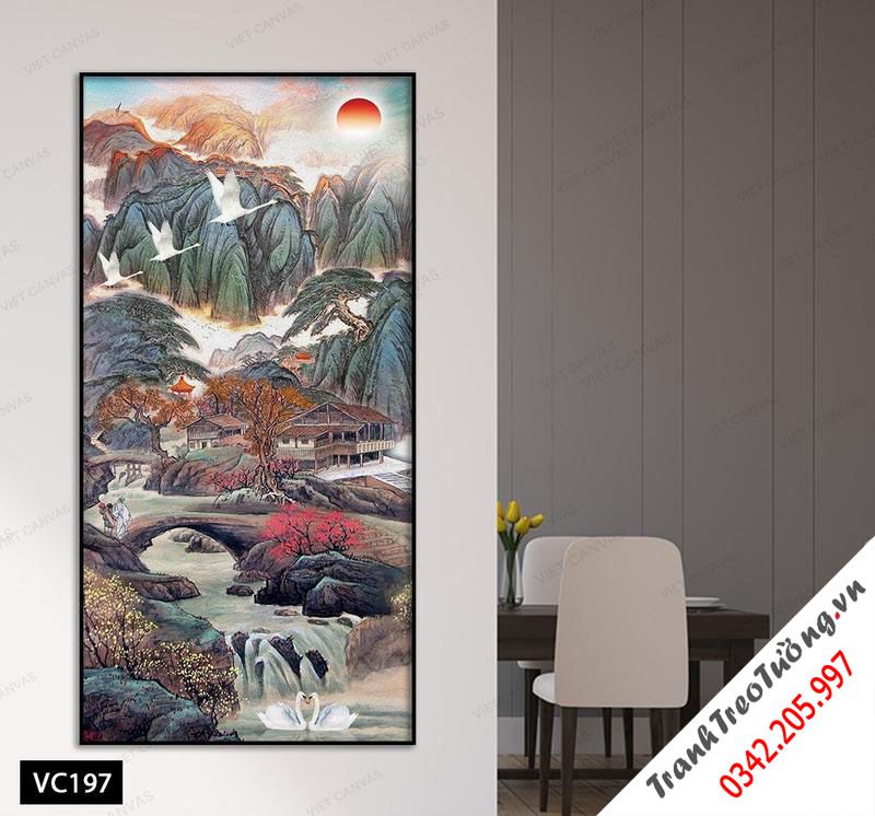 Tranh Chim Sải Cánh Giữa Thác Rừng Hùng Vĩ