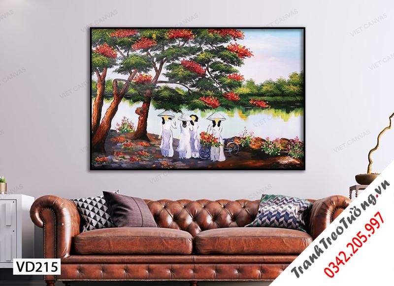Tranh Chiếc Áo Dài Thướt Tha Dưới Bóng Phượng