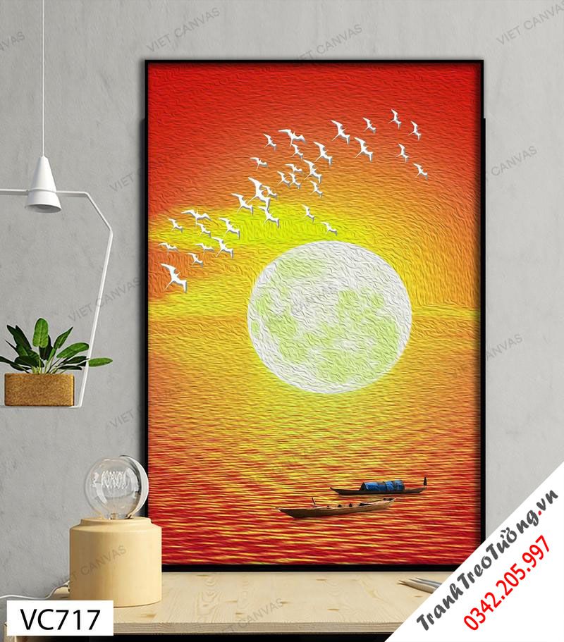 Tranh Cò Bay Dưới Ánh Hoàng Hôn