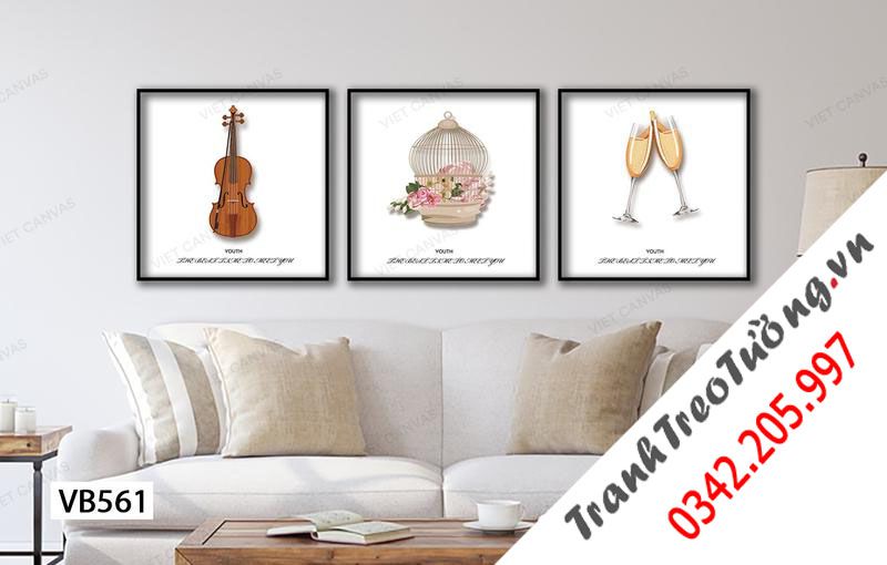 Bộ 3 Tranh Đàn, Lồng Và Ly