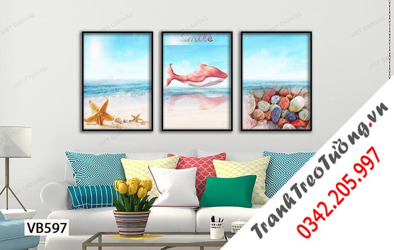 Bộ 3 Tranh Sao Biển, Cá Heo Và Sỏi Trên Bãi Biển