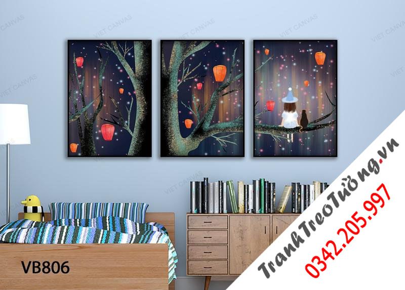 Bộ 3 Tranh Tuổi Thơ Đêm Lồng Đèn Bay