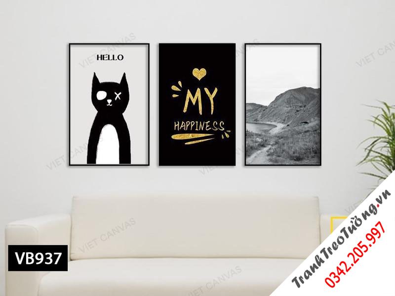 Bộ 3 Tranh Con Vật, Đồi Núi Và Quotes My Happiness