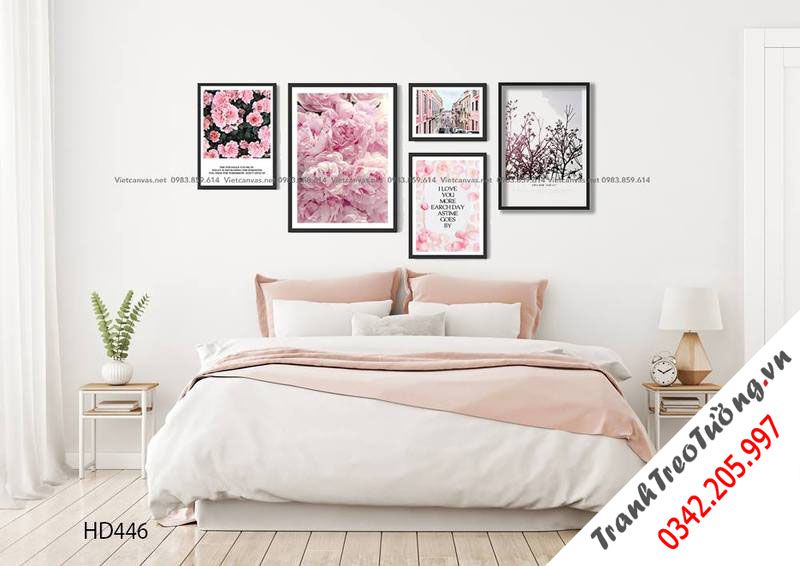 Bộ 5 Tranh Vườn Hoa Và Khu Phố Màu Hồng