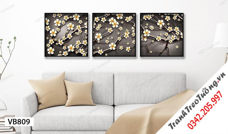 Bộ 3 Tranh Cây Hoa Sứ Trắng Sang Trọng