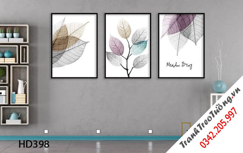 Bộ 3 Tranh Lá Bồ Đề Tím