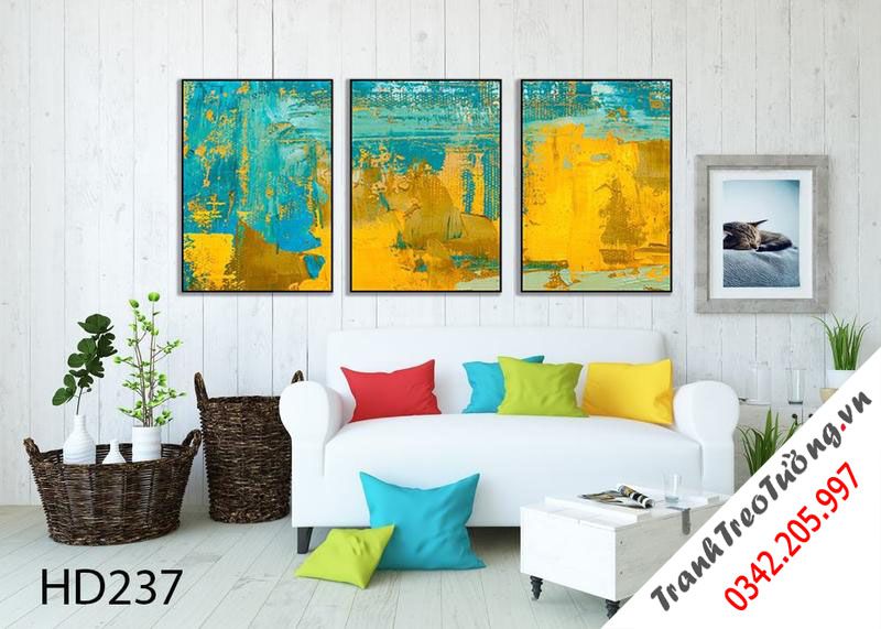 Bộ 3 Tranh Trừu Tượng Vàng Xanh