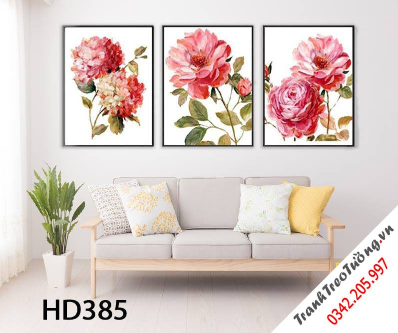 Bộ 3 Tranh Sắc Hồng Của Hoa