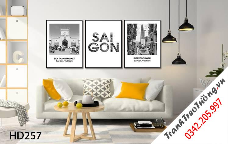 Bộ 3 Tranh Chợ Bến Thành, Tòa Nhà Bitexco Và Quotes Sài Gòn