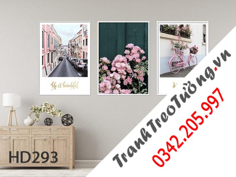 Bộ 3 Tranh Xe Hoa Và Khu Phố