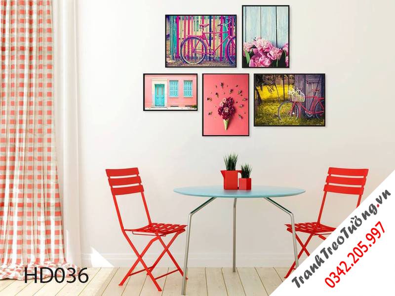 Bộ 5 Tranh Hoa, Chiếc Xe Đạp Và Khung Cửa Sổ