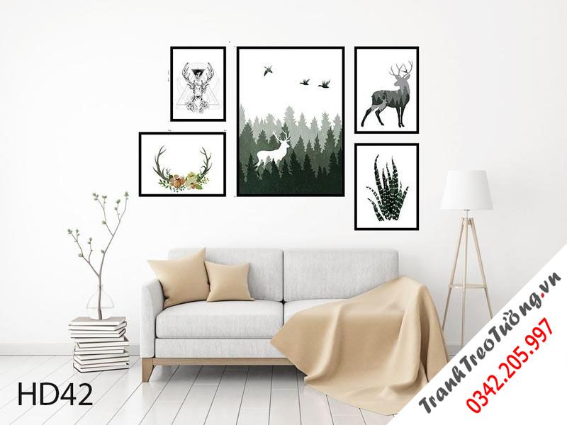 Bộ 5 Tranh Rừng, Cây Xương Rồng Và Hươu