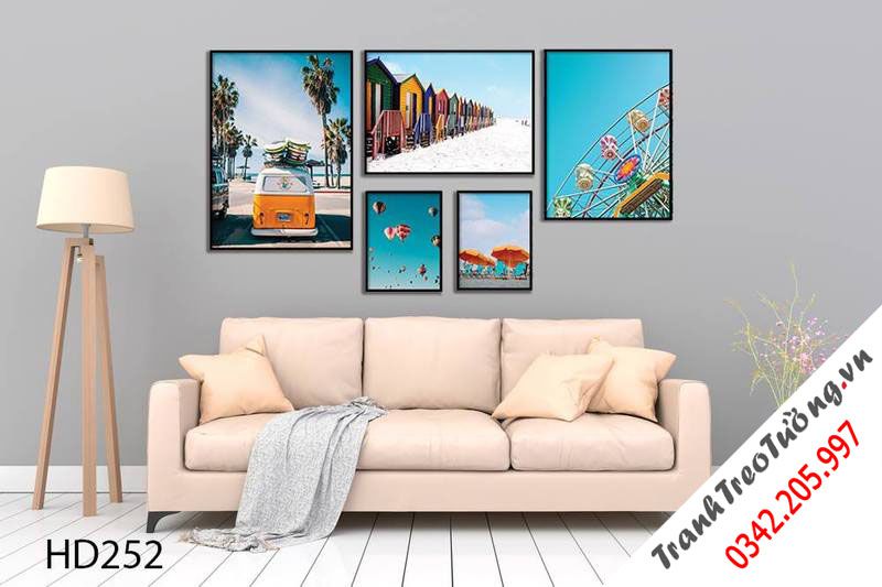 Bộ 5 Tranh Chiếc Xe, Khinh Khí Cầu, Vòng Quay Và Khu Phố Sắc Màu