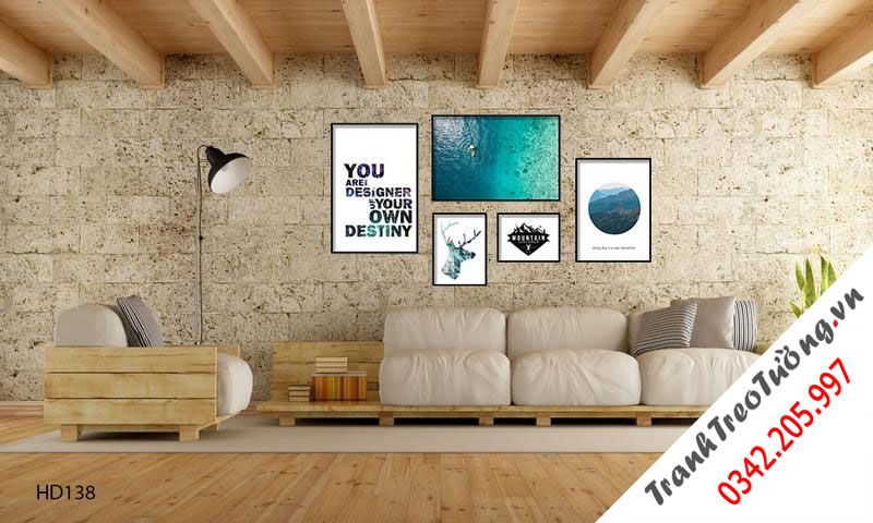 Bộ 5 Tranh Biển, Đồi Núi, Hươu Và Quotes