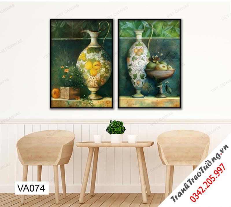Bộ 2 Tranh Bình Hoa Sứ Cổ