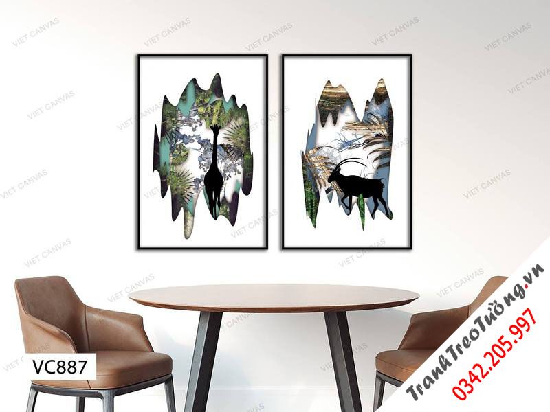 Bộ 2 Tranh Hươu Và Hươu Cao Cổ Trong Rừng