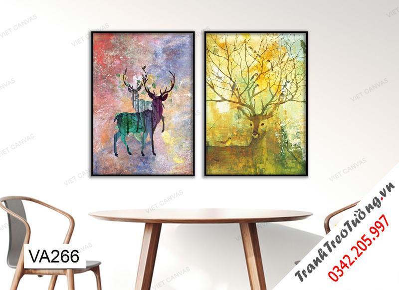 Bộ 2 Tranh Những Chú Hươu Và Cây Sắc Màu