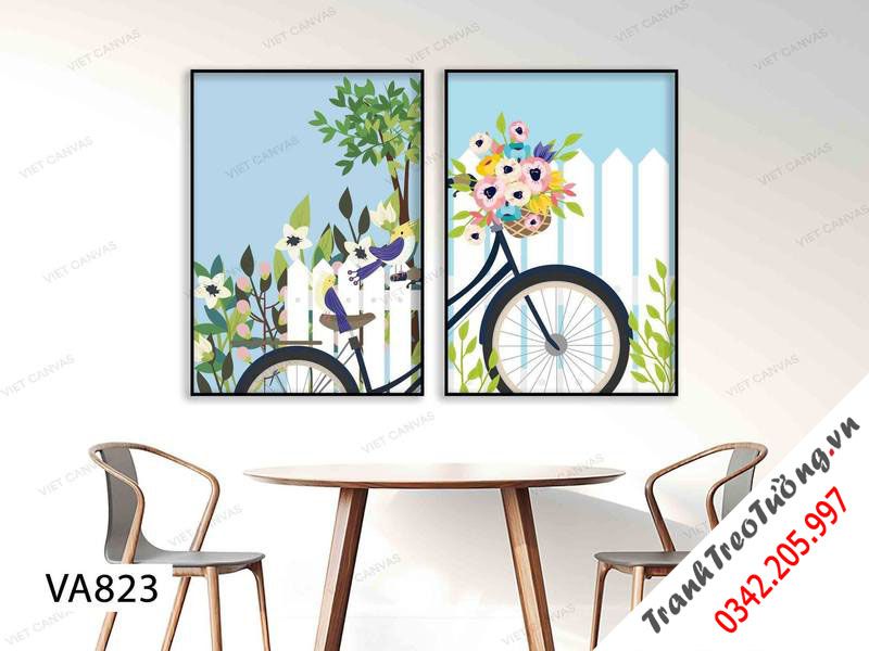 Bộ 2 Tranh Xe Đạp Đầy Hoa
