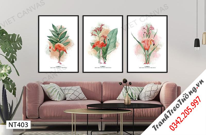 Bộ 3 Tranh Hồng Hạc Và Hoa Lá