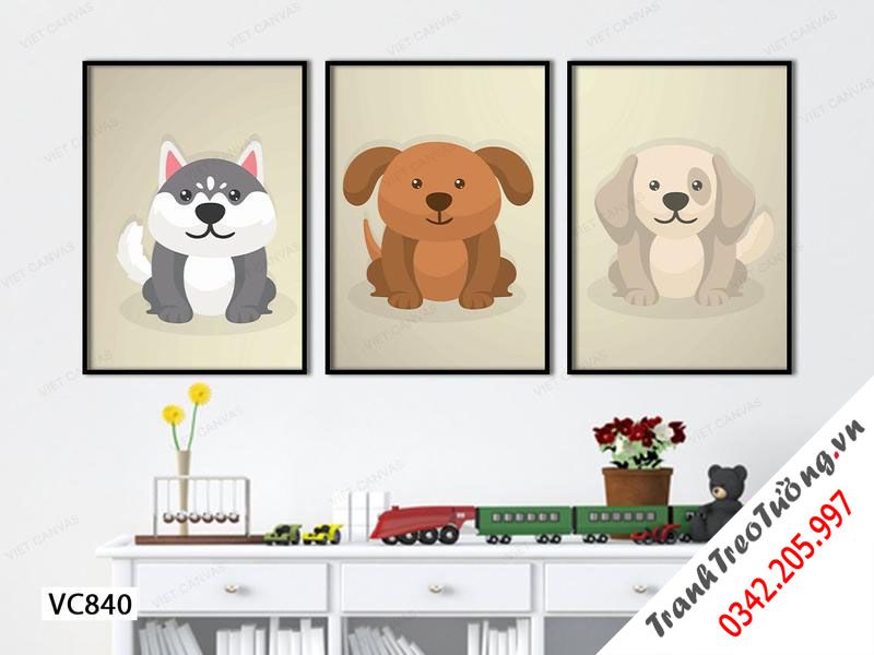Bộ 3 Tranh Ba Chú Cún Ngộ Nghĩnh